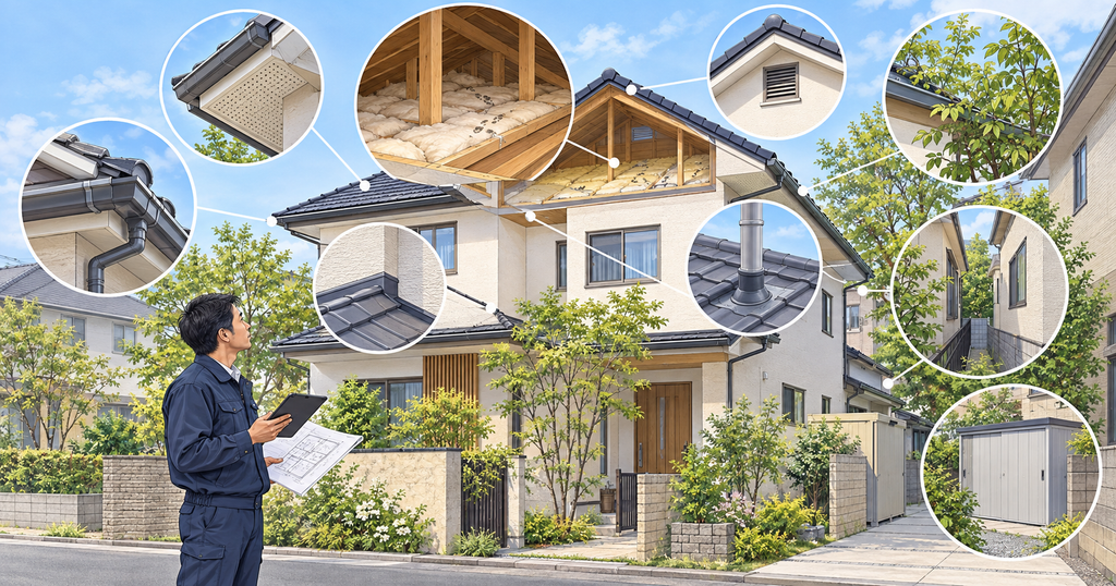 世田谷区の戸建て住宅で庭木や軒下と天井裏の侵入経路を調査する害獣駆除業者
