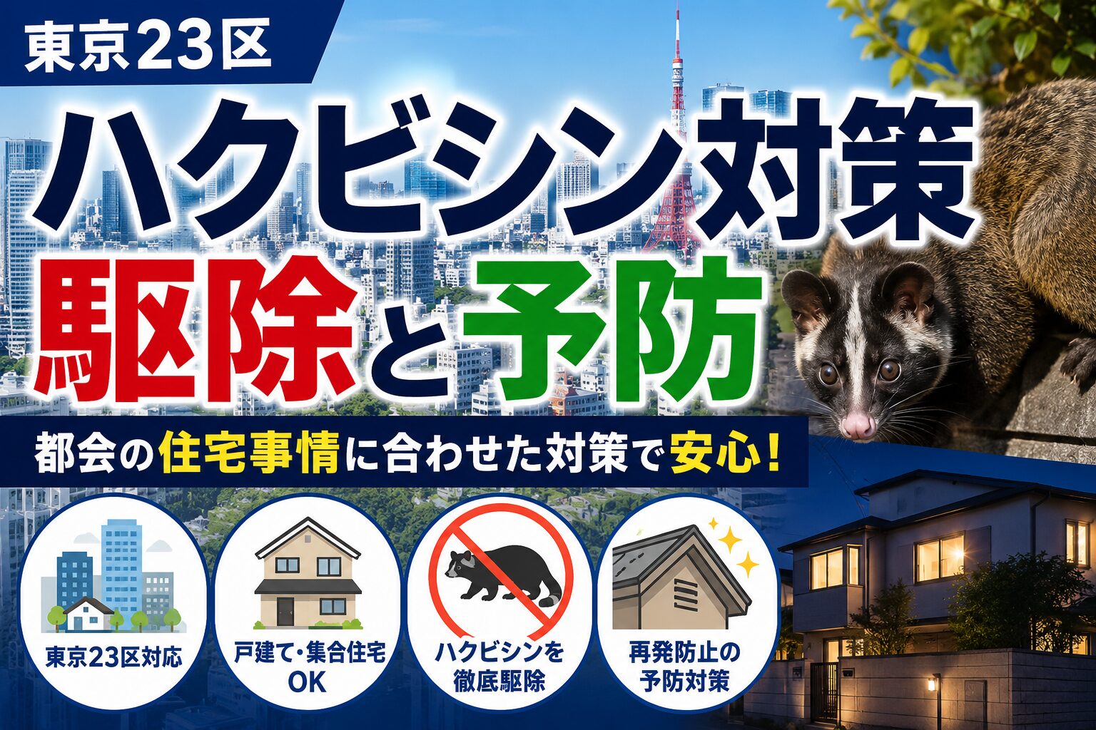 東京23区の住宅街の屋根裏に潜むハクビシンのイメージ写真