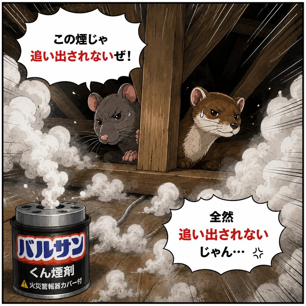 煙の中、逃げない害獣