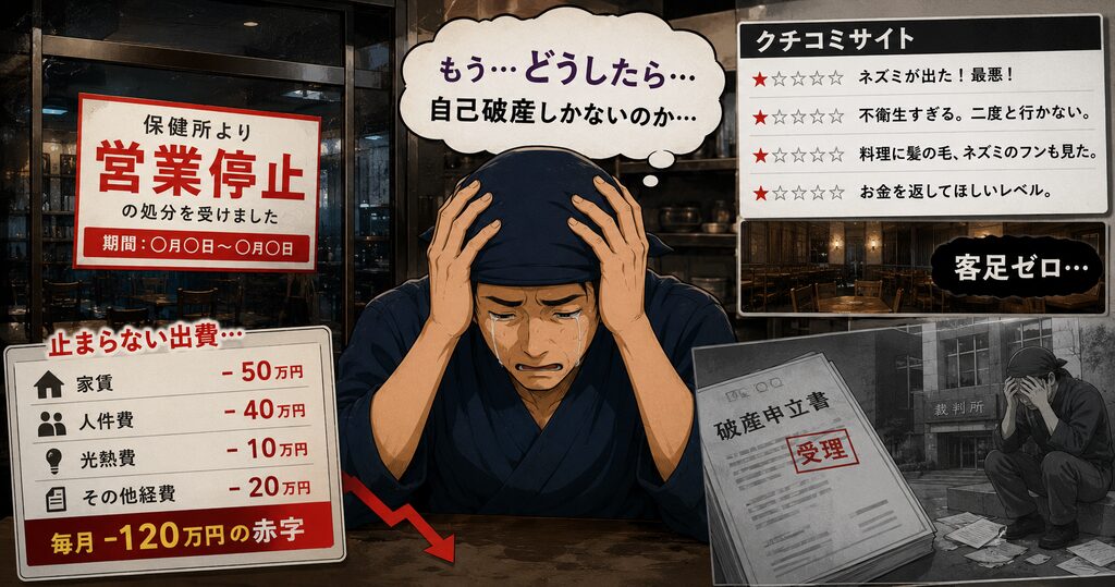 営業停止処分を受け、廃業に追い込まれて絶望する飲食店の店主