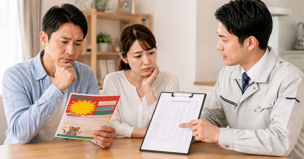 ネズミ駆除の安い料金表示だけで業者を選ぶべきか悩む夫婦